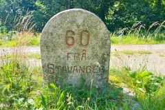 Rogaland - Bjerkreim - Gamle Bjerkreimsveg - Milestein, 60 km fra Stavanger