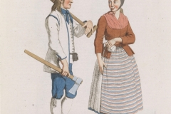 Mann og kvinne fra Rendalen (Kunstnere: Johannes Senn og Johan Friedrich Leonard Dreier. Mellom 1812 og 1815)