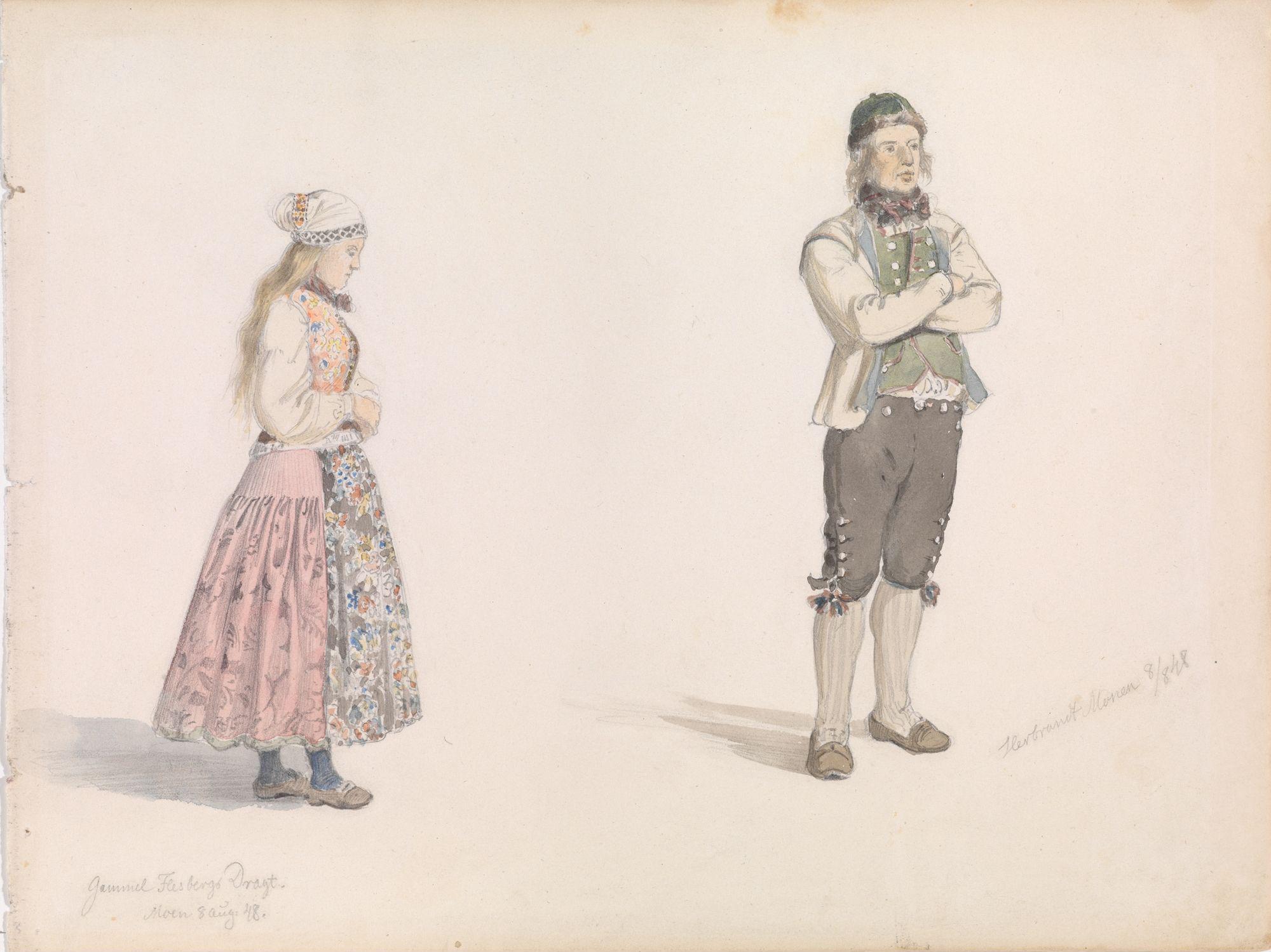 Draktstudie, Flesberg; Herbrand Moen (Adolph Tidemand, 1848) Nasjonalmuseet. Lisens: Fri bruk (Creative Commons - Attribution CC-BY)