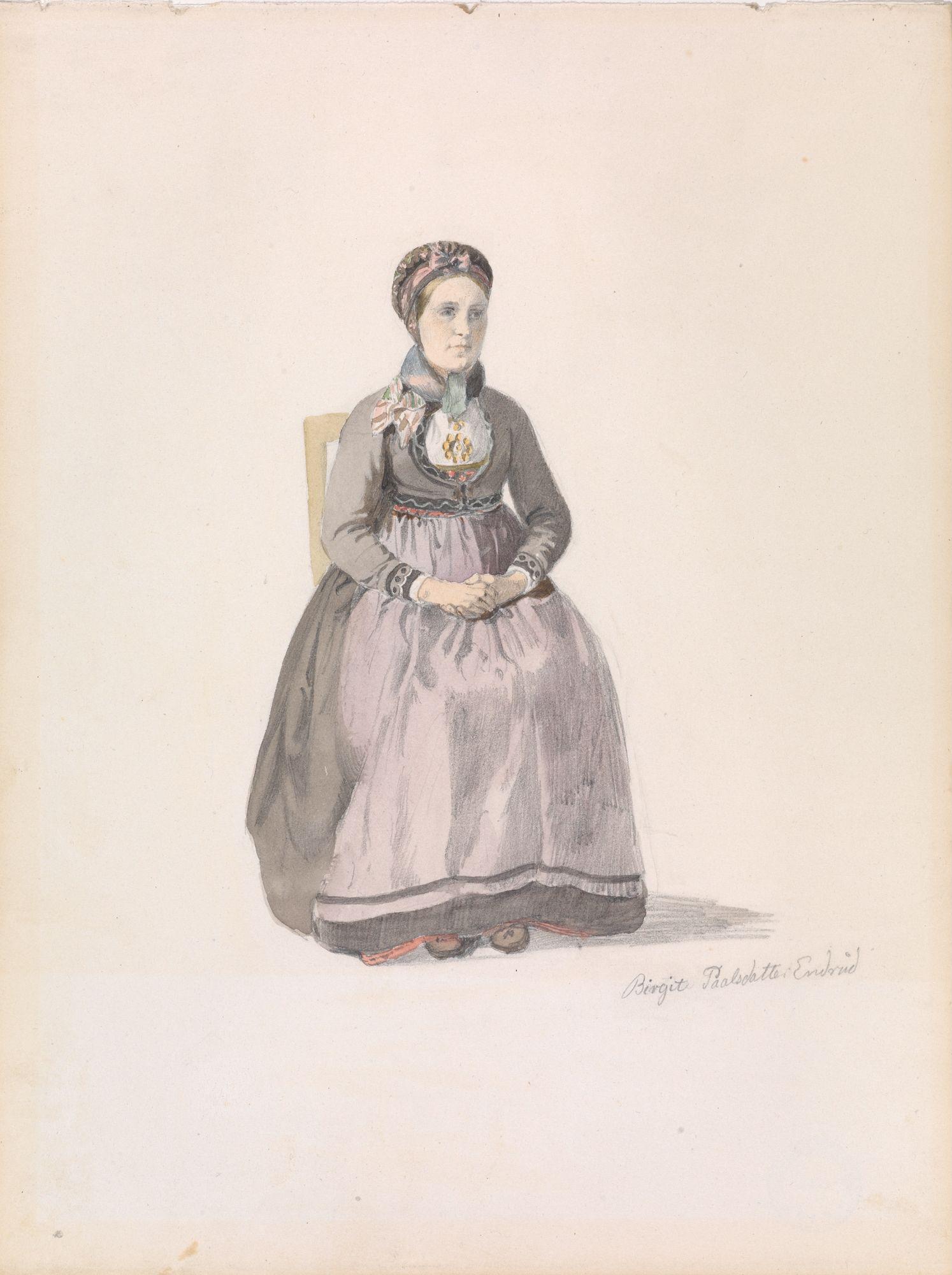 Birgit Pålsdatter Enderud, Uvdal (Adolph Tidemand, ca. 1848) Nasjonalmuseet. Lisens: Fri bruk (Creative Commons - Attribution CC-BY)