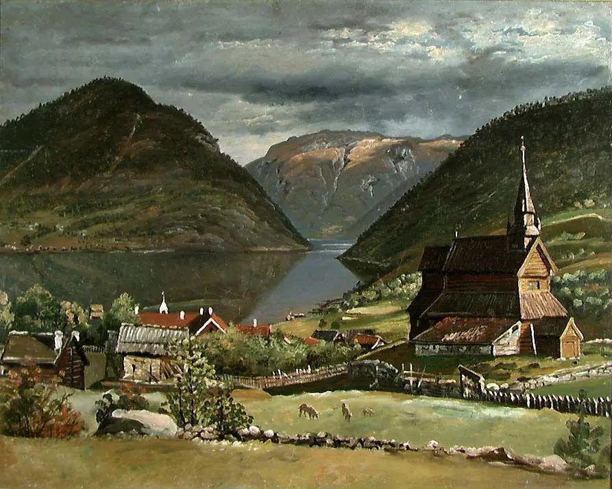 Fra Kaupanger i Sogn (Knud Baade, 1833). Nasjonalmuseet. Lisens: Fri bruk (Creative Commons - Attribution CC-BY)